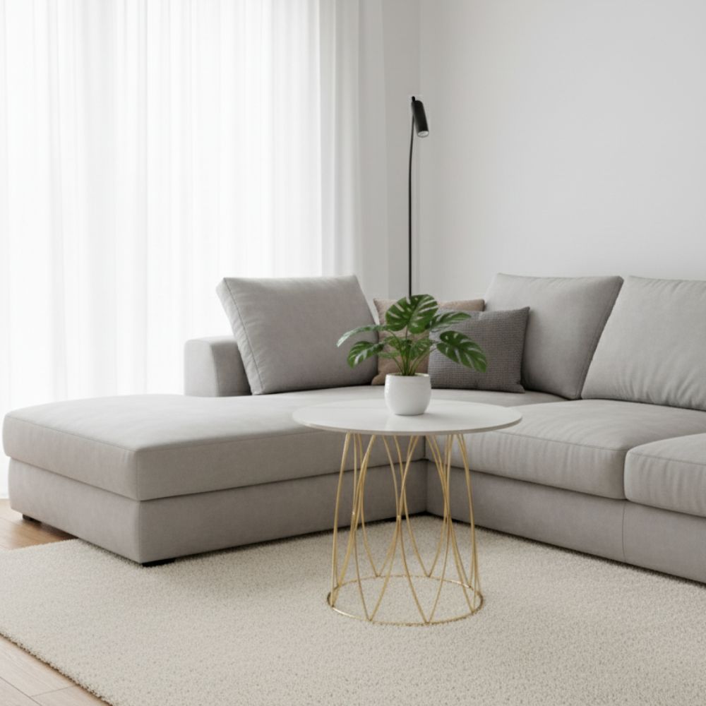 RSE Side Table with Marble Top and Metal Base, Elegant Modern Accent Table for Living, Bedroom & Office