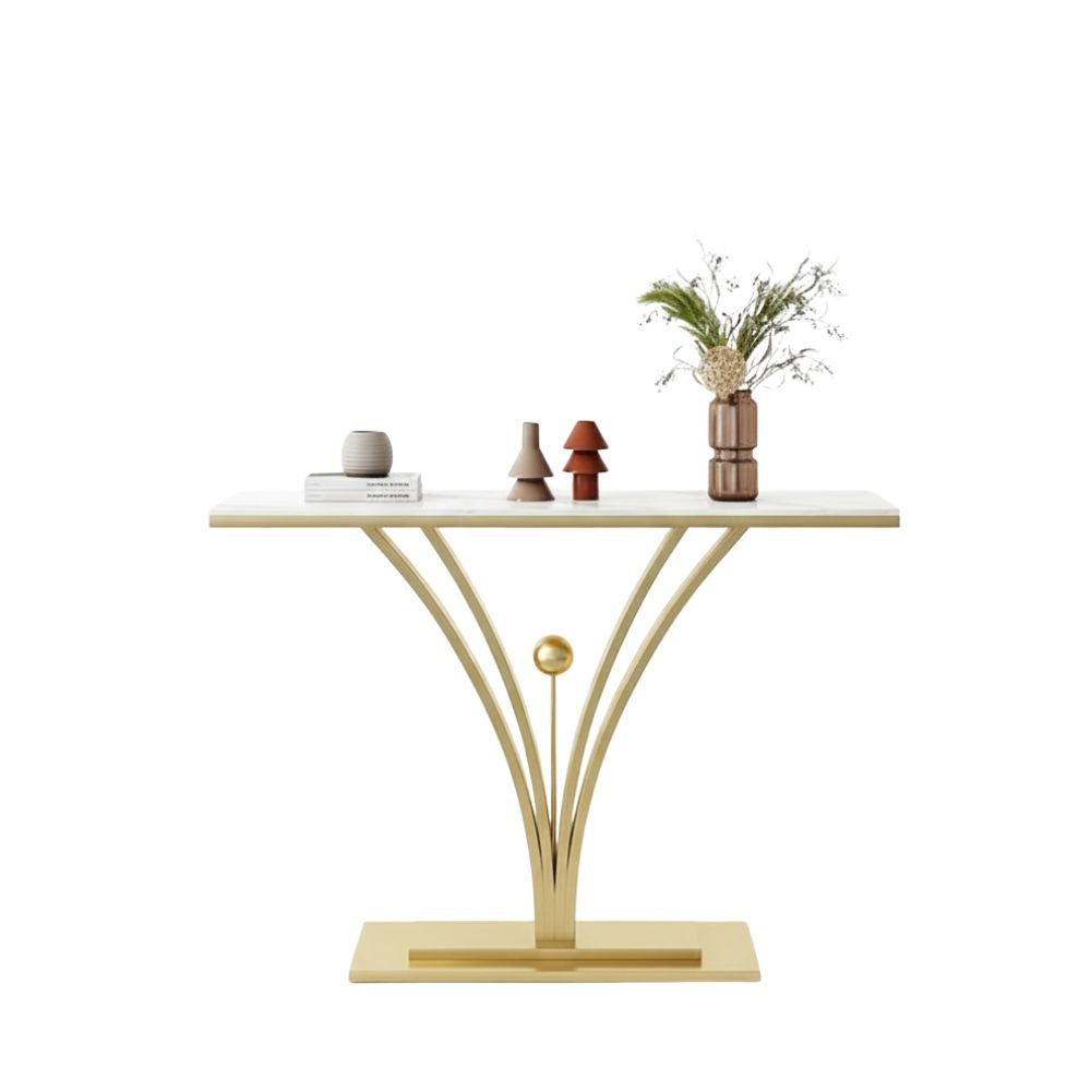 RSE Luxury Marble Console Table | Glam Gold PVD Polished Metal Entryway Sofa Accent Table | Modern Foyer Hallway Furniture