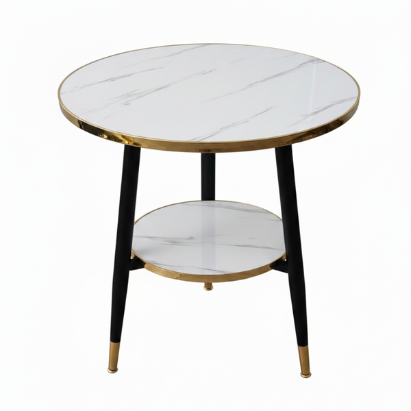 RSE 2-Tier Side Table with PVC Top and MDF Board Shelf, Modern Round D ...