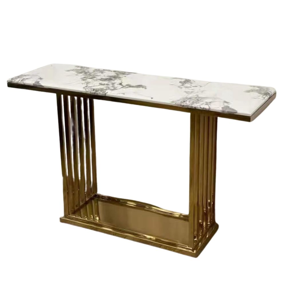 RSE Luxury Marble Console Table | Glam Gold PVD Polished Metal Entryway Sofa Accent Table | Modern Foyer Hallway Furniture