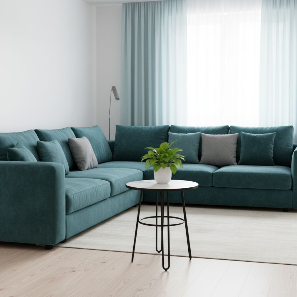 RSE Side Table with Marble Top and Metal Base, Modern Minimalist Round Accent for Living Room, Bedroom & Office