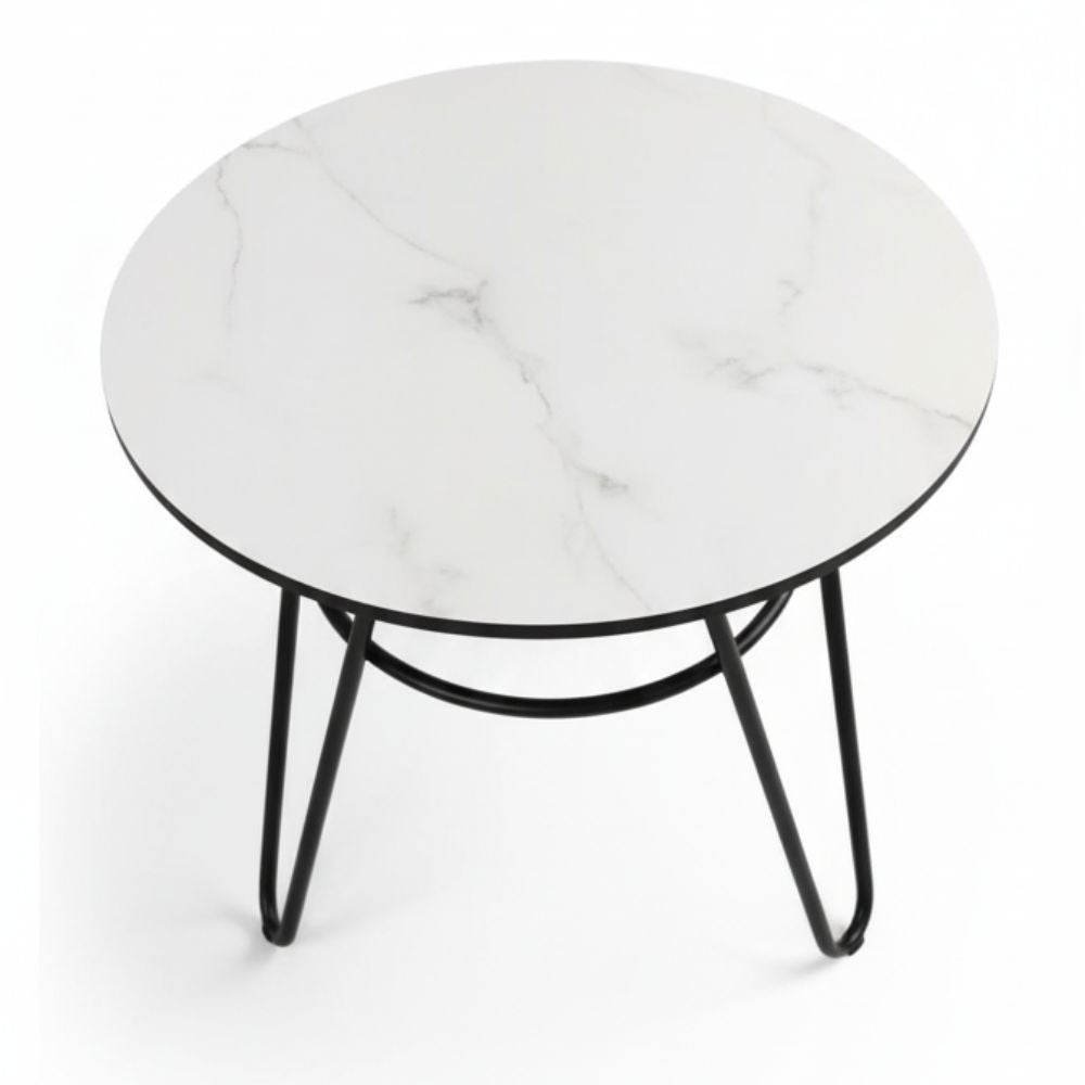 RSE Side Table with Marble Top and Metal Base, Modern Minimalist Round Accent for Living Room, Bedroom & Office