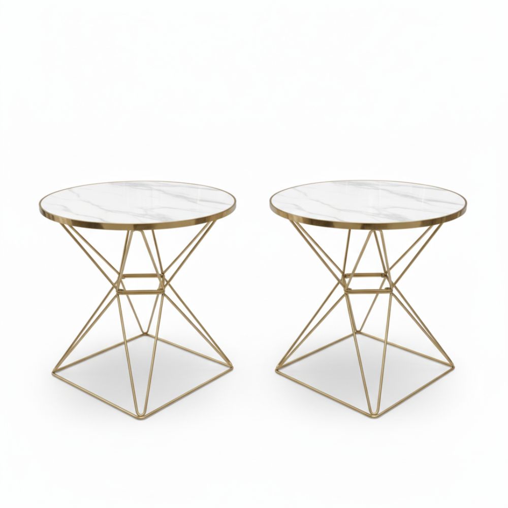 RSE Side Table with PVC Top, Designer Gold Board Base – Modern Accent for Living Room, Bedroom & Office