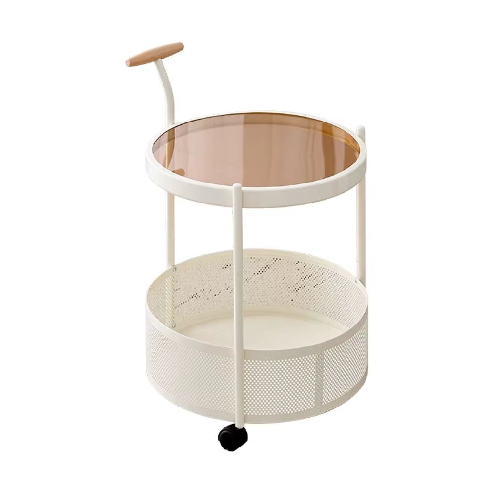 RSE Side Table with Tuffle Glass Top, Plastic Border, and Polished Metal Base – Modern Rolling Storage Accent Table