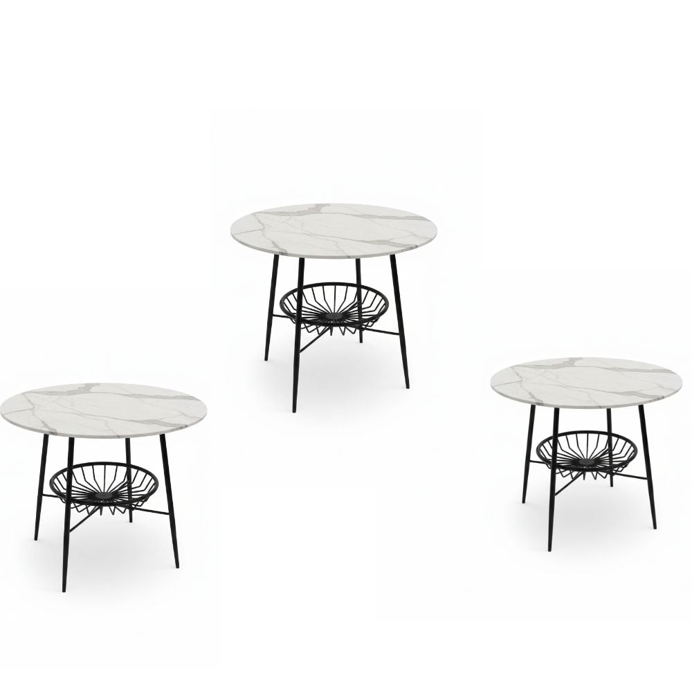 RSE Side Table with Marble Top and Black Metal Shelf – Modern Accent Storage Table for Living Room, Bedroom, and Lounge