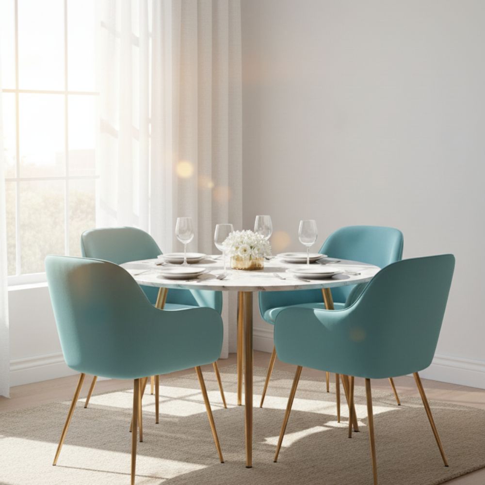 RSE Modern Dining Chair with Golden Metal Legs for Living Room, Kitchen, Bedroom, Premium Upholstery, Designer Accent Seating