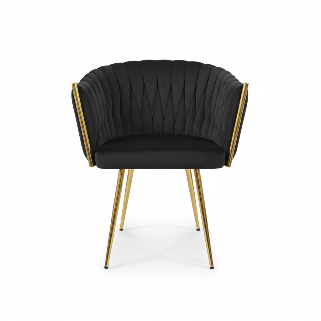RSE Velvet Shell Back Cafe Chair with Gold Metal Legs, Modern Accent Armrest, Premium Designer Seating for Cafe, Dining & Living Areas