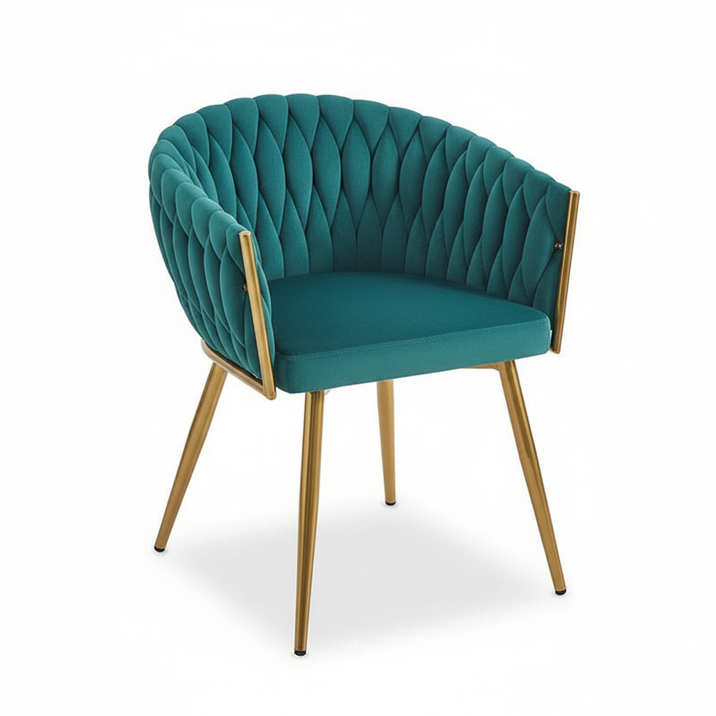 RSE Velvet Shell Back Cafe Chair with Gold Metal Legs, Modern Accent Armrest, Premium Designer Seating for Cafe, Dining & Living Areas