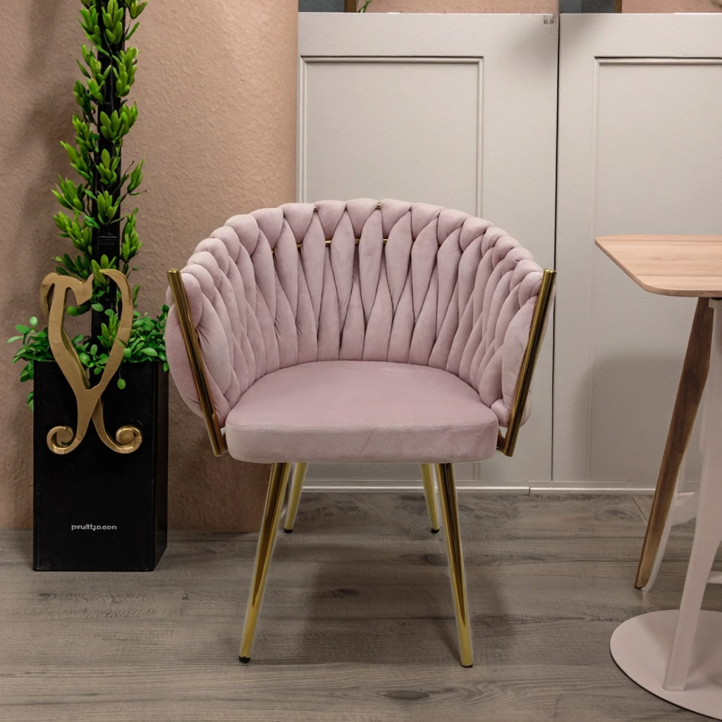 RSE Velvet Shell Back Cafe Chair with Gold Metal Legs, Modern Accent Armrest, Premium Designer Seating for Cafe, Dining & Living Areas