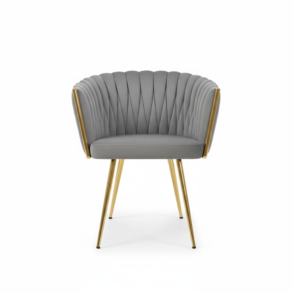 RSE Velvet Shell Back Cafe Chair with Gold Metal Legs, Modern Accent Armrest, Premium Designer Seating for Cafe, Dining & Living Areas