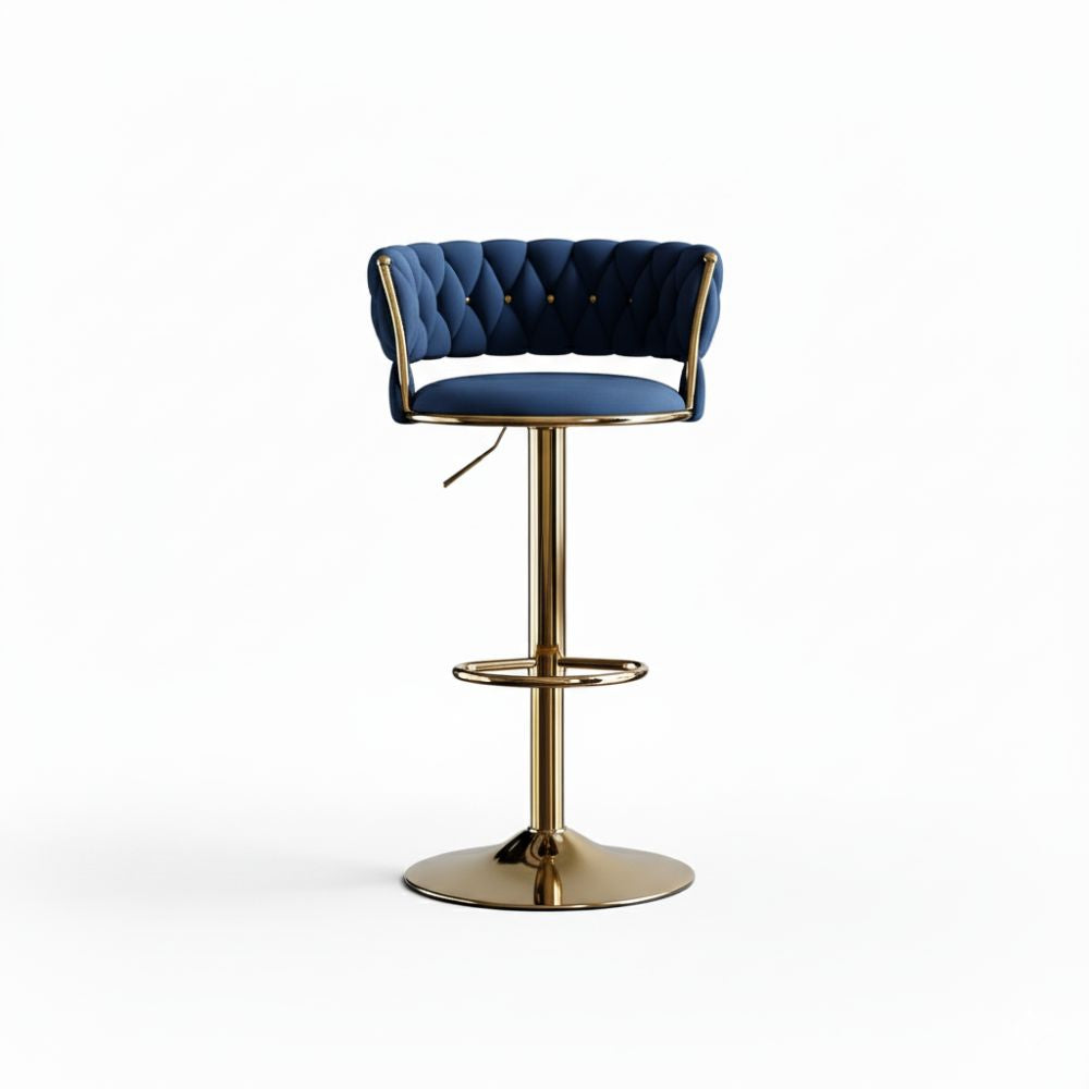 RSE Adjustable Bar Stool with Plush Quilted Seat, Gold Finish Base, Stylish Footrest, Comfortable Seating for Kitchen, Dining, Bar, or Office Use