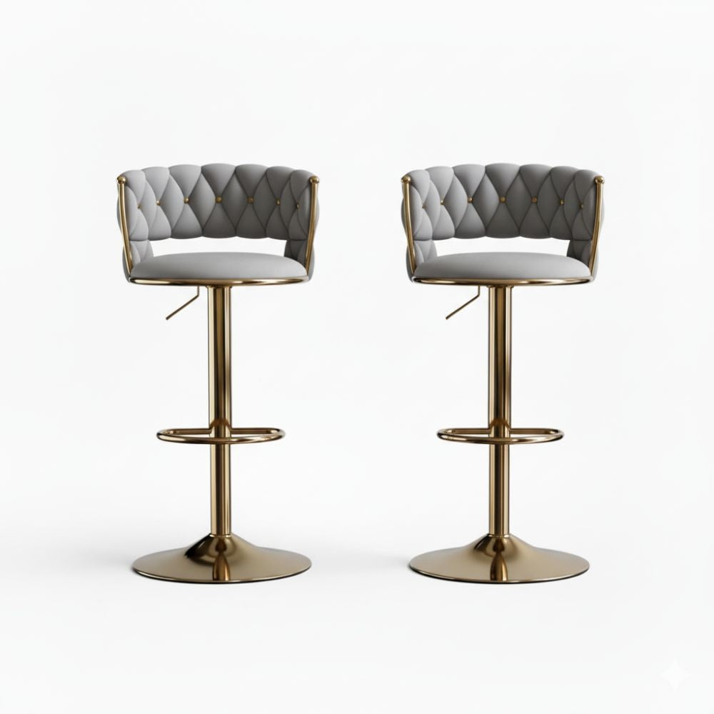 RSE Adjustable Bar Stool with Plush Quilted Seat, Gold Finish Base, Stylish Footrest, Comfortable Seating for Kitchen, Dining, Bar, or Office Use