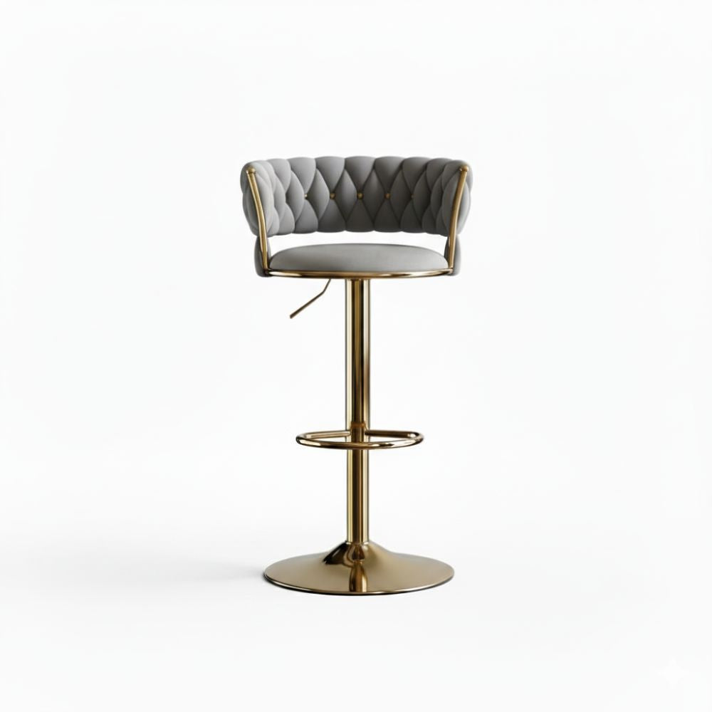 RSE Adjustable Bar Stool with Plush Quilted Seat, Gold Finish Base, Stylish Footrest, Comfortable Seating for Kitchen, Dining, Bar, or Office Use