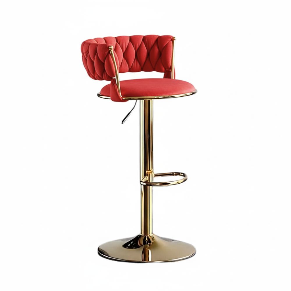 RSE Adjustable Bar Stool with Plush Quilted Seat, Gold Finish Base, Stylish Footrest, Comfortable Seating for Kitchen, Dining, Bar, or Office Use