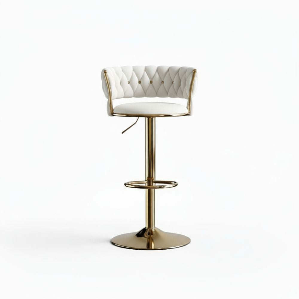 RSE Adjustable Bar Stool with Plush Quilted Seat, Gold Finish Base, Stylish Footrest, Comfortable Seating for Kitchen, Dining, Bar, or Office Use