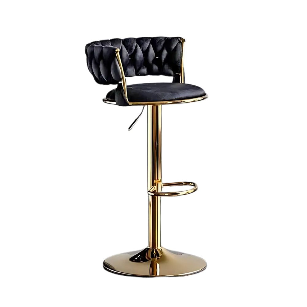 RSE Adjustable Bar Stool with Plush Quilted Seat, Gold Finish Base, Stylish Footrest, Comfortable Seating for Kitchen, Dining, Bar, or Office Use