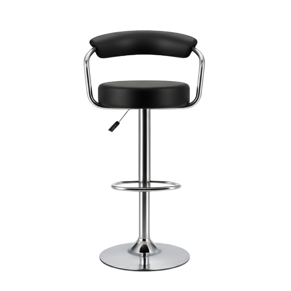 RSE Adjustable Bar Stool with Round Plush Seat, Curved Backrest, Chrome Footrest, Stylish Metal Base, Comfortable Seating for Kitchen, Bar, or Office