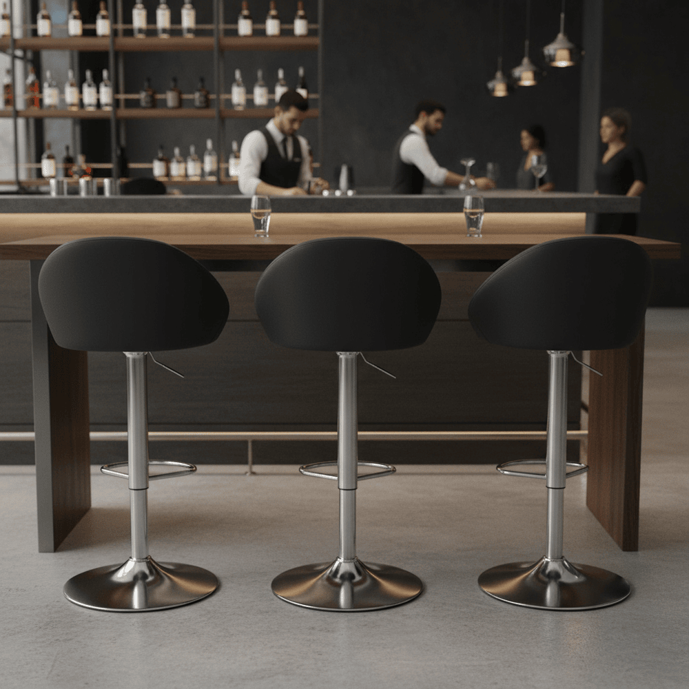 RSE Adjustable Bar Stool with Curved Backrest, Round Padded Seat, Chrome Footrest, Hydraulic Lift, Sleek Metal Base, Stylish Seating for Home or Office