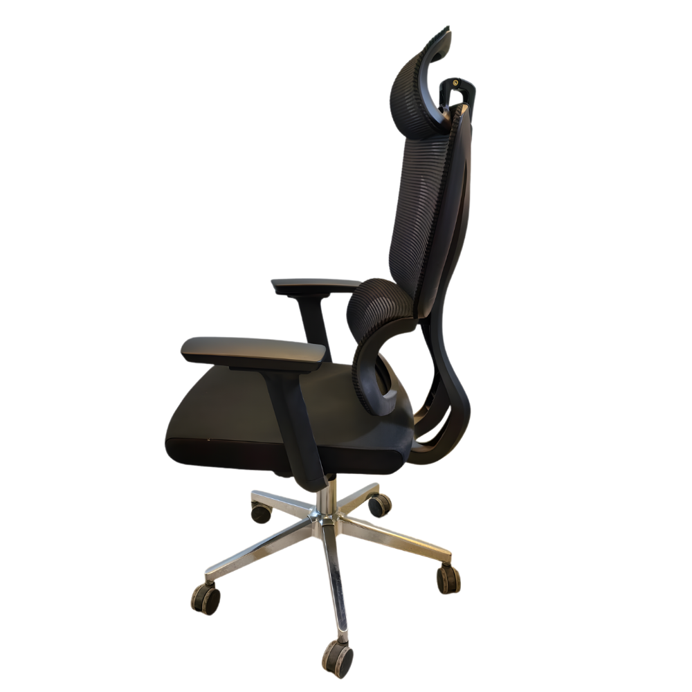 BEEDS 121B High Back Mesh Revolving Office Chair with Adjustable Height, Cushioned Seat, Fixed Armrests & Chrome Base