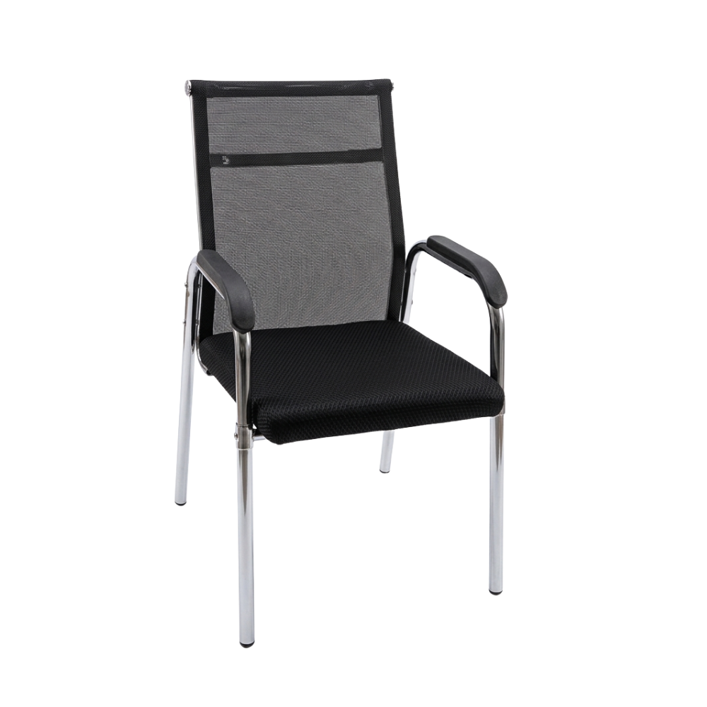 RSE 3029 Mesh Visitor Chair with Cushioned Seat & Armrests | Chrome Frame Office Chair | Waiting Area, Reception & Conference Chair (Black)