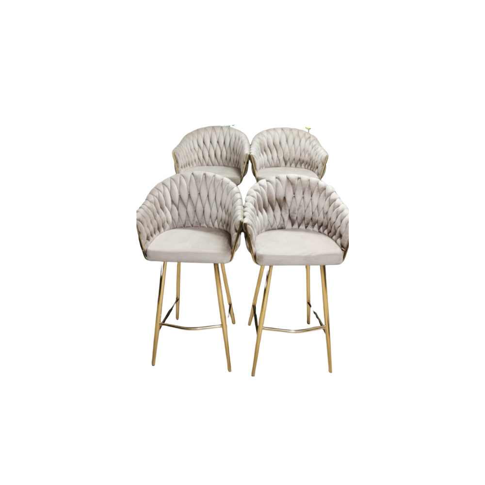 BEEDS Luxury Bar Stool D13 in Coffee Beige with Tufted Upholstery & Gold Finish Metal Legs | Designer High Stool for Bar, Kitchen Island, Café & Restaurant