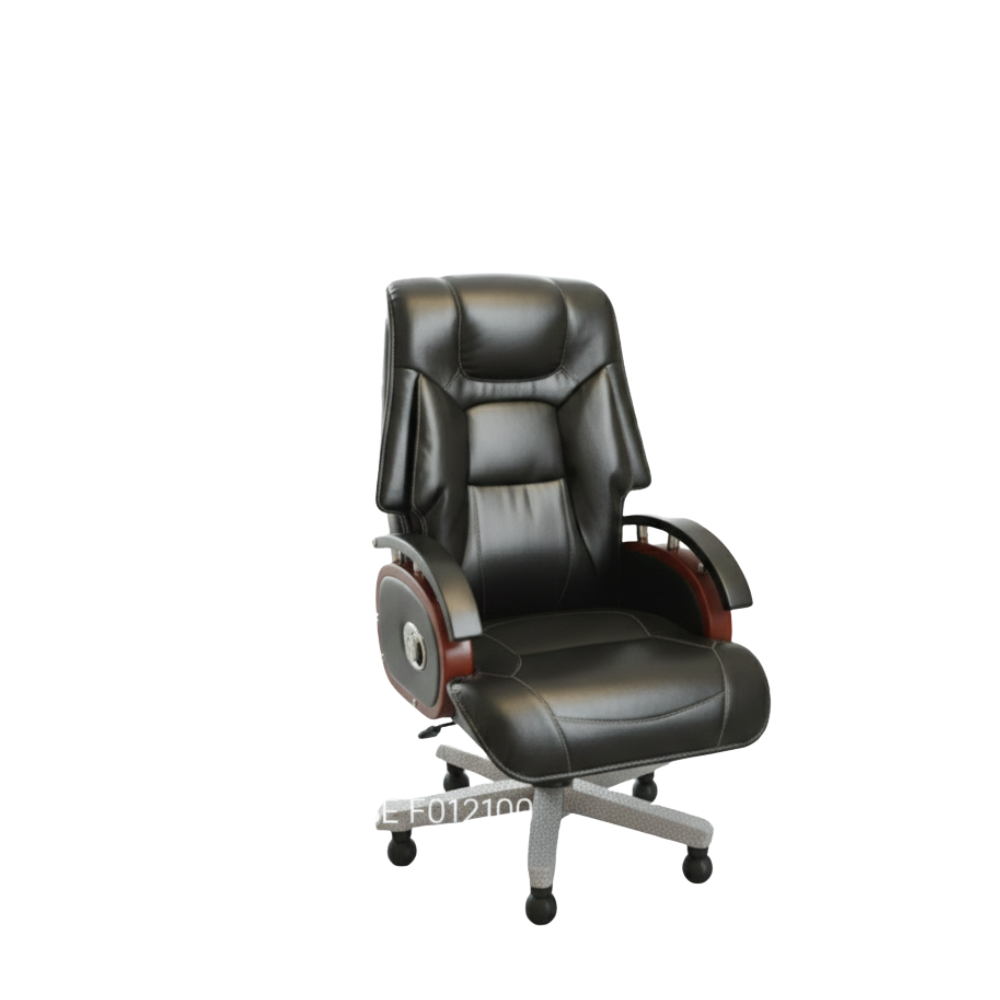 Beeds F121 Luxury Executive Office Chair | High Back Cushioned Boss Chair with Premium Leatherette Upholstery, Wooden Armrests, Heavy Metal Base & Smooth Wheels