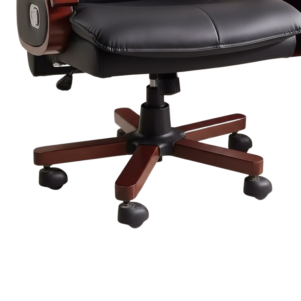 Beeds F120 Luxury Executive Office Chair | High Back Boss Chair with Premium Leatherette Upholstery, Wooden Armrests, Heavy Metal Base & Smooth Castor Wheels