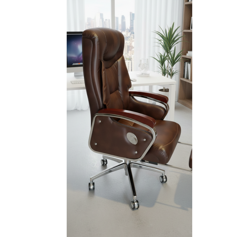 Beeds F190 Premium BOSS Office Chair with Footrest & Reclining Back | Luxury Cushioned Boss Chair with Leatherette Upholstery, Chrome Base & Padded Armrests