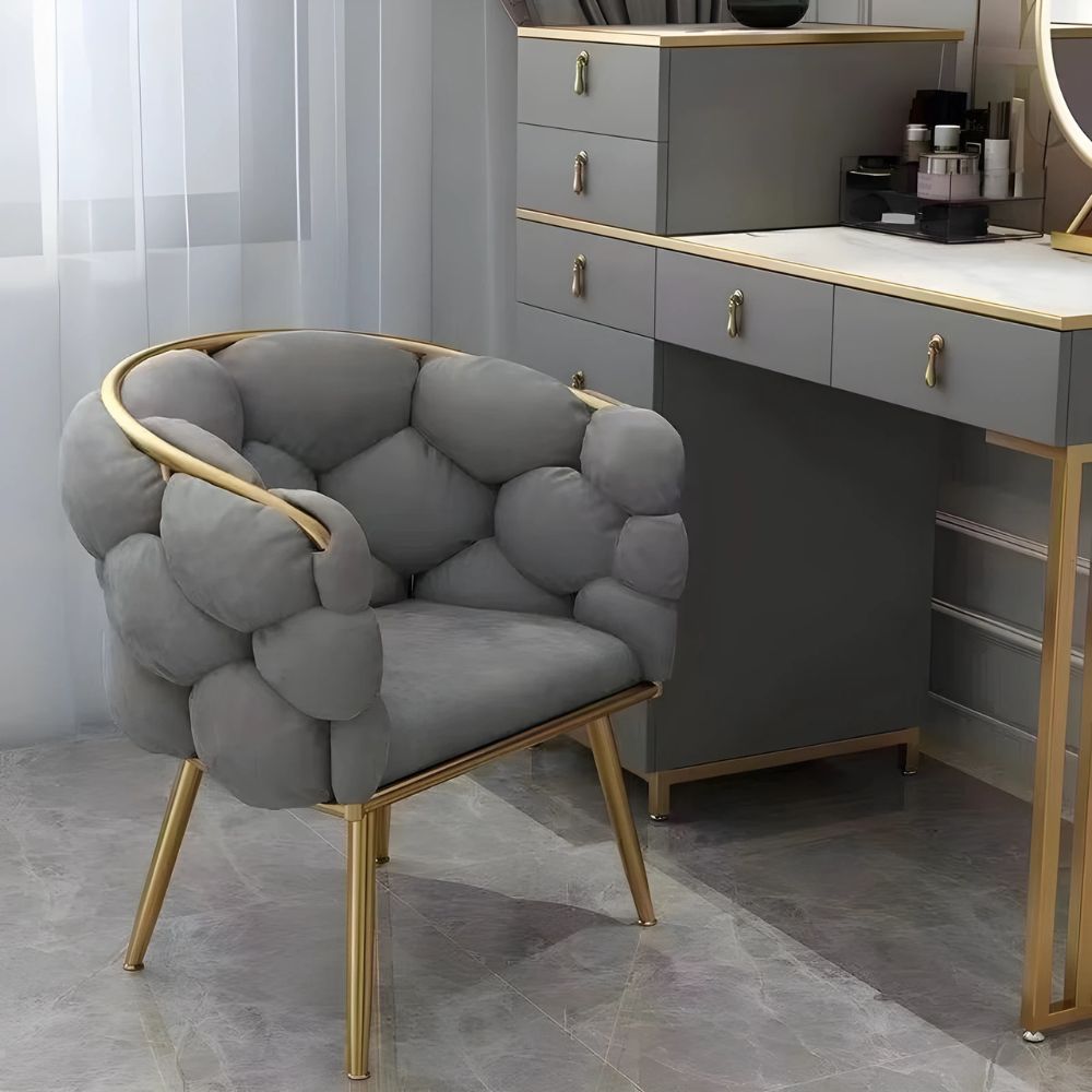 RSE Bedroom Accent Chair with Plush Upholstery, Designer Gold Frame, Modern Luxury Armchair for Living Room & Bedroom