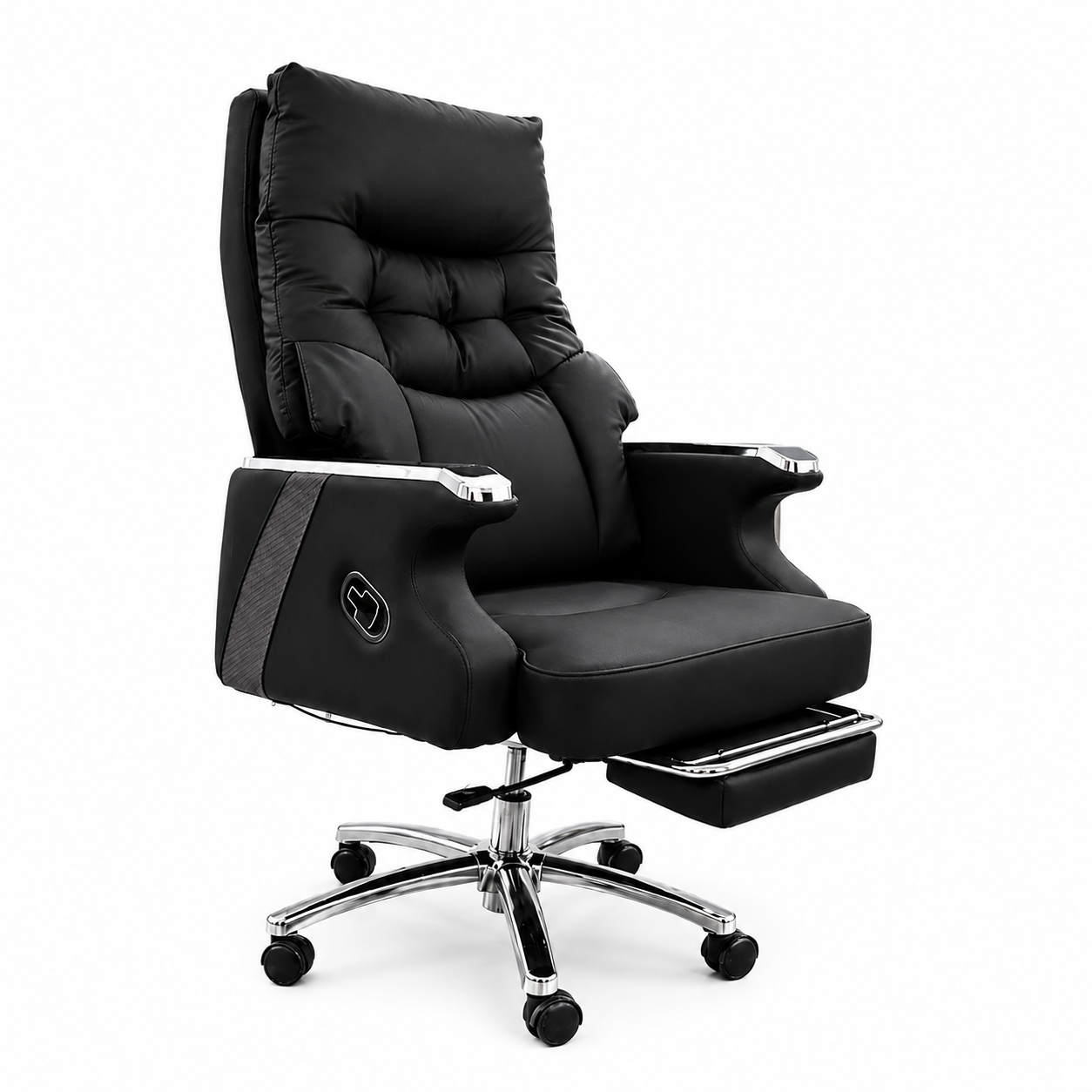 A83 Premium High Back Executive Office Chair | Black Cushioned Reclining Chair with Footrest & Chrome Base