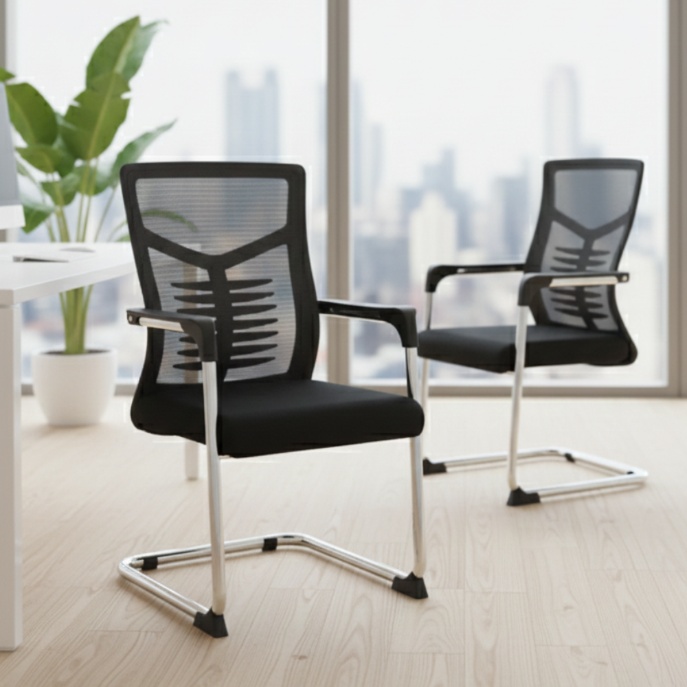 Visitor Chair 795V Mesh Back Office Visitor Chair with Chrome Sled Base | Ergonomic Waiting & Reception Chair with Cushioned Seat and Fixed Armrests