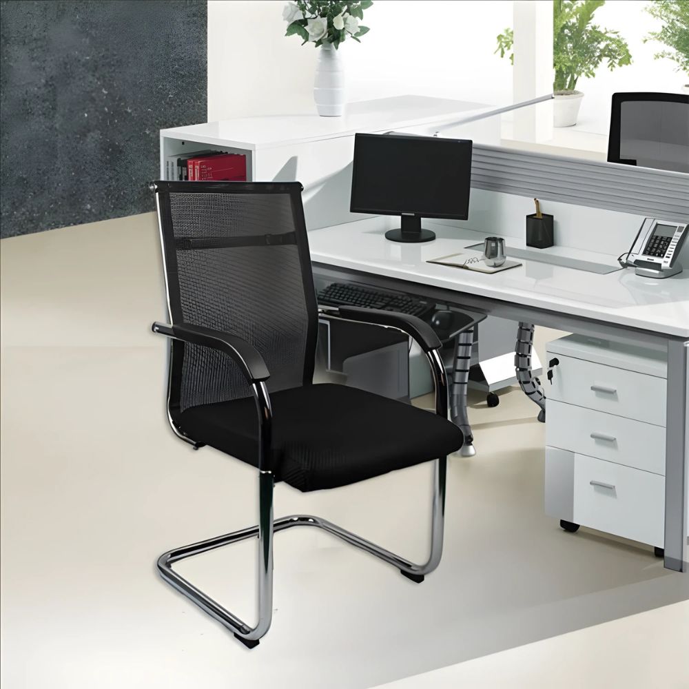 RSE Office Visitor Chair – Mesh Back, Padded Seat, Chrome Frame, Comfortable Ergonomic Design for Office, Conference & Reception Area