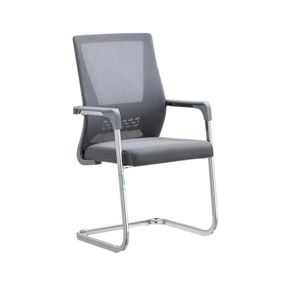 RSE Grey Mesh Visitor Chair – Ergonomic Office Seating with Padded Cushion, Armrests, Chrome Cantilever Frame for Meeting Rooms, Reception & Waiting Areas