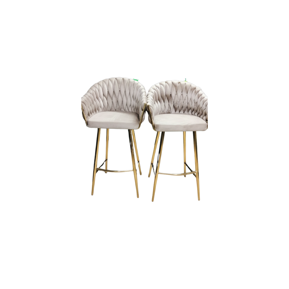 BEEDS Luxury Bar Stool D13 in Coffee Beige with Tufted Upholstery & Gold Finish Metal Legs | Designer High Stool for Bar, Kitchen Island, Café & Restaurant
