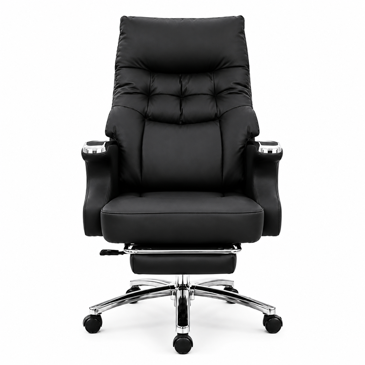 A83 Premium High Back Executive Office Chair | Black Cushioned Reclining Chair with Footrest & Chrome Base