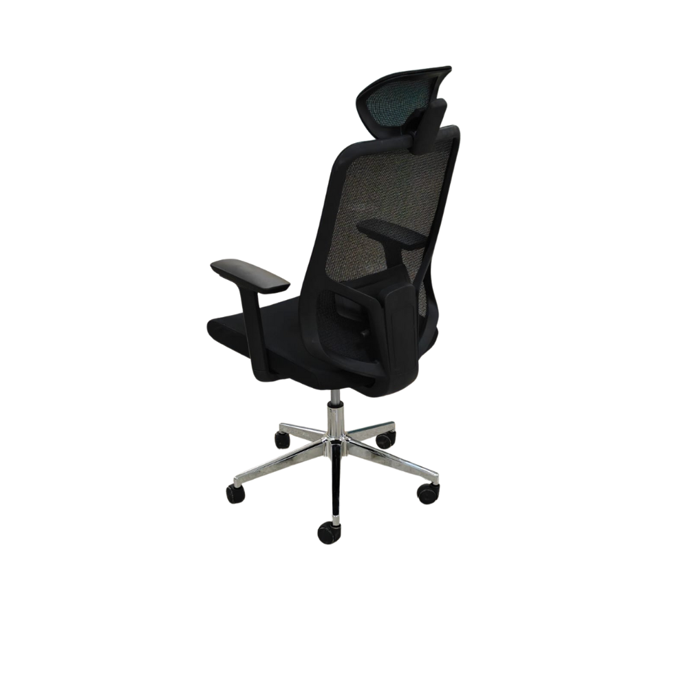 814 Ergonomic High Back Mesh Office Chair with Adjustable Headrest & Lumbar Support | Premium Revolving Chair with Chrome Base & Smooth Castors for Office & Home