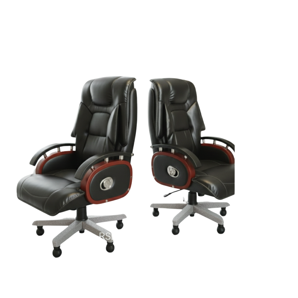 Beeds F121 Luxury Executive Office Chair | High Back Cushioned Boss Chair with Premium Leatherette Upholstery, Wooden Armrests, Heavy Metal Base & Smooth Wheels