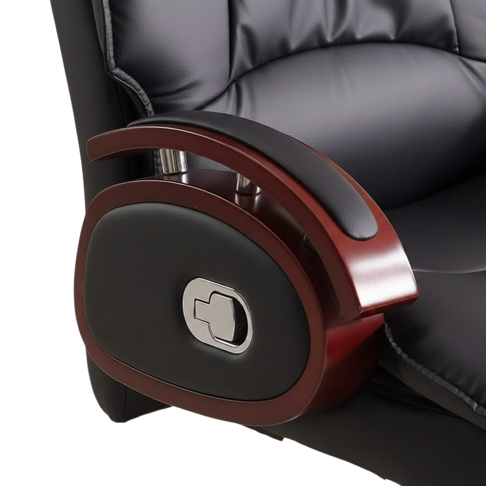 Beeds F120 Luxury Executive Office Chair | High Back Boss Chair with Premium Leatherette Upholstery, Wooden Armrests, Heavy Metal Base & Smooth Castor Wheels