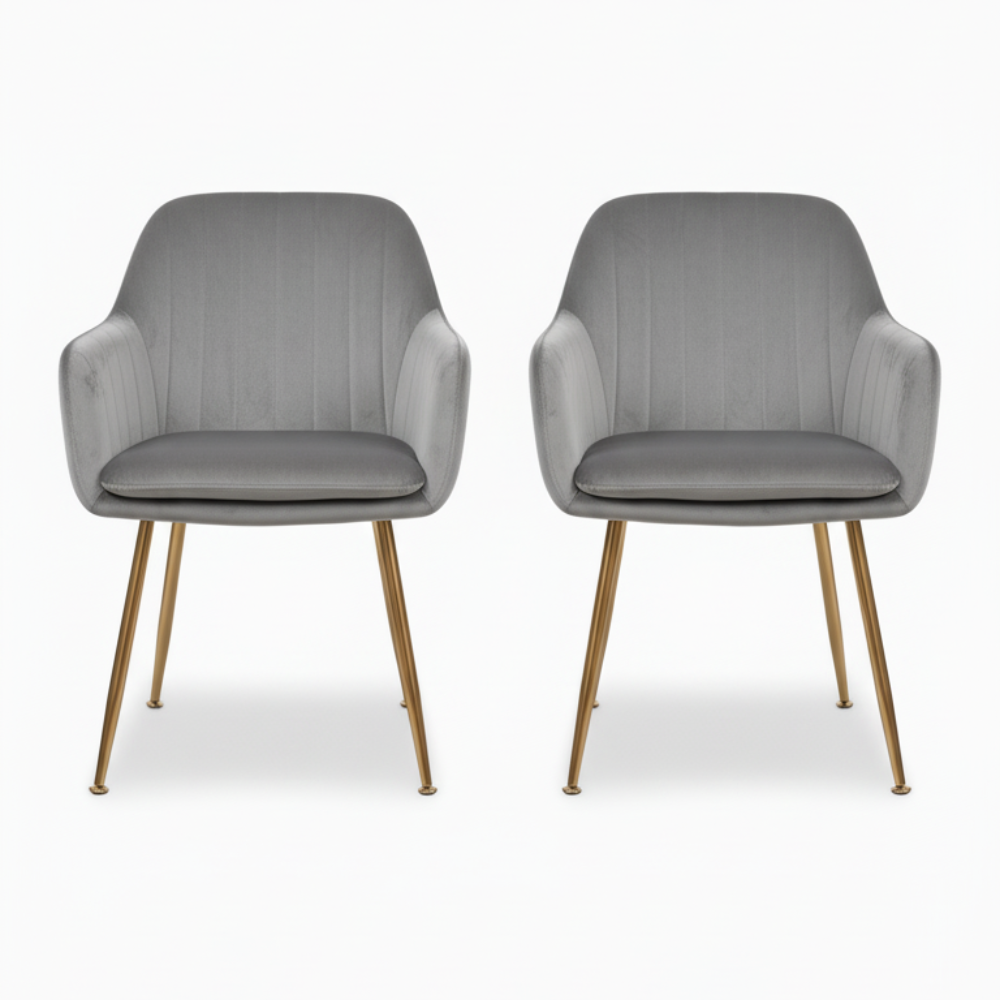 RSE Velvet Cafe Chair with Gold Metal Legs, Modern Armrest, Comfortable Seating for Dining Room, Cafes & Living Spaces