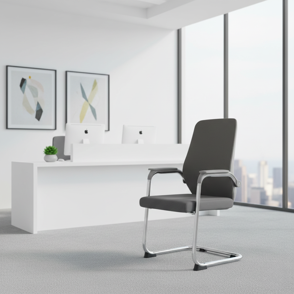BEEDS Visitor Chair 306V with Cushioned Seat & Back, Chrome Cantilever Frame, Fixed Armrests | Office Reception, Conference & Waiting Room Chair
