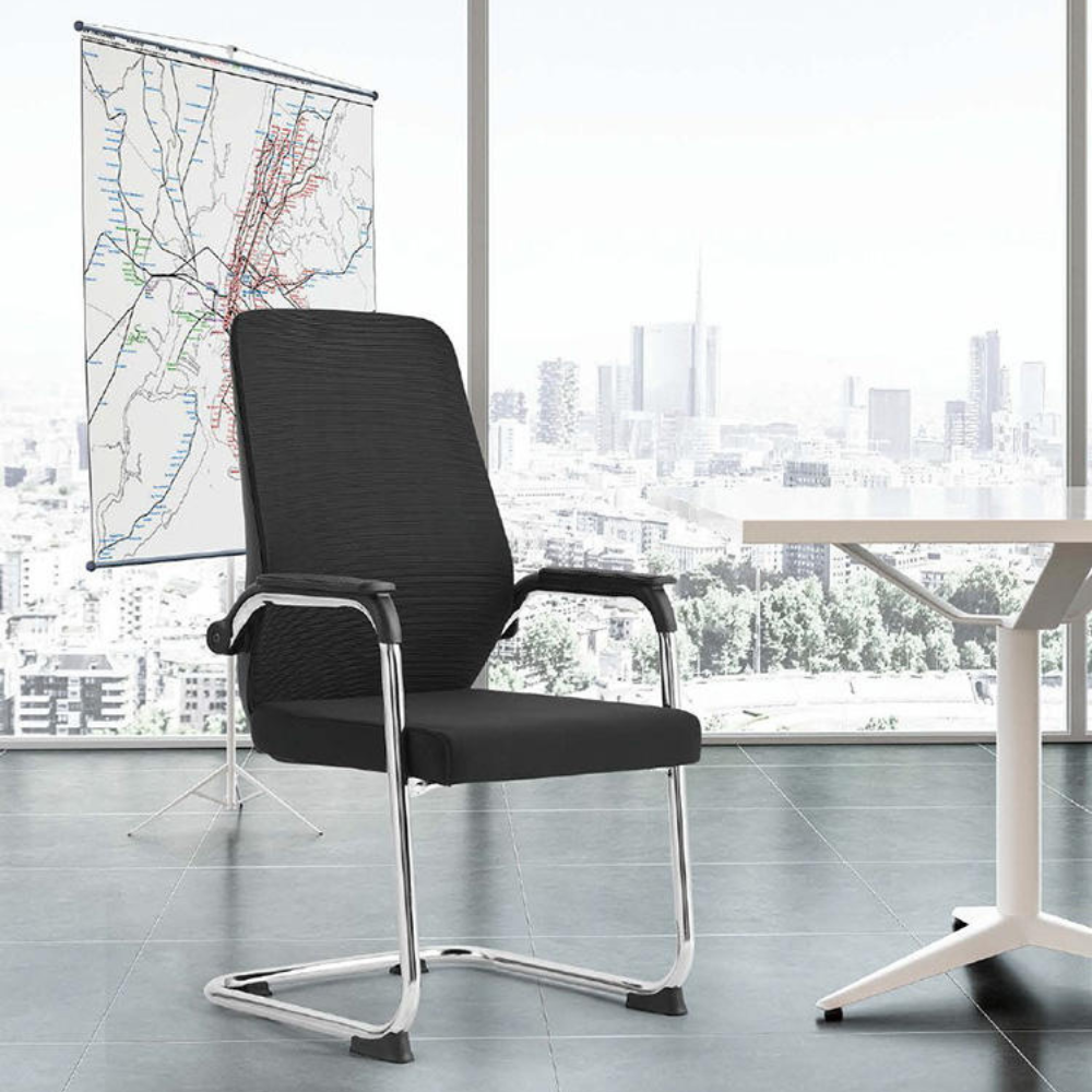 RSE 118V Visitor Office Chair with Cushioned Seat & Fixed Armrest | Chrome Finish Metal Frame | Comfortable Back Support | Ideal for Office & Reception