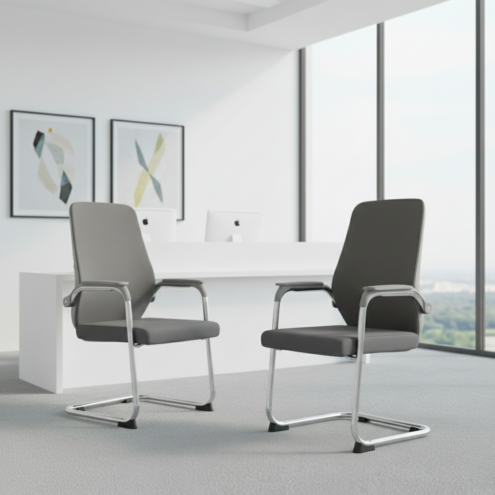 BEEDS Visitor Chair 306V with Cushioned Seat & Back, Chrome Cantilever Frame, Fixed Armrests | Office Reception, Conference & Waiting Room Chair