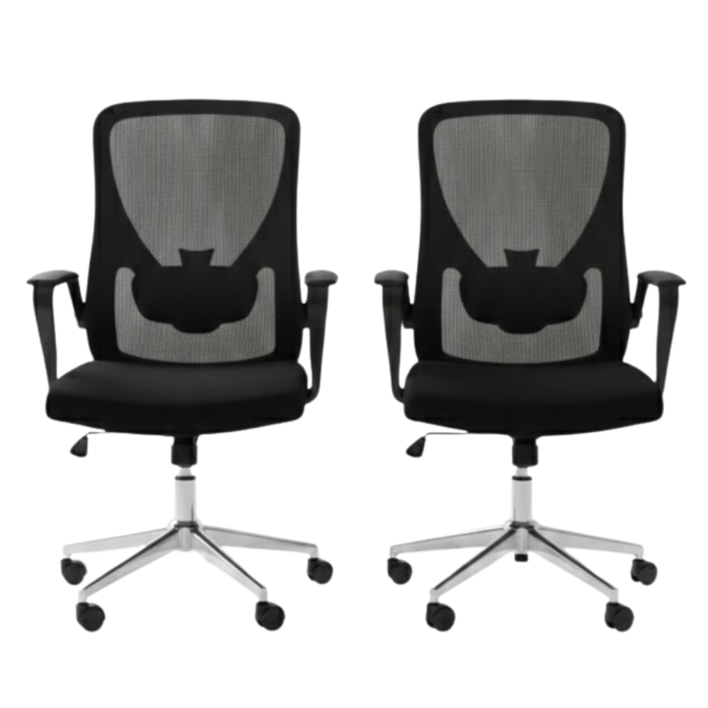 Beeds 310M Ergonomic Mesh Revolving Office Chair with Cushioned Seat, Fixed Armrests & Chrome Base – Black