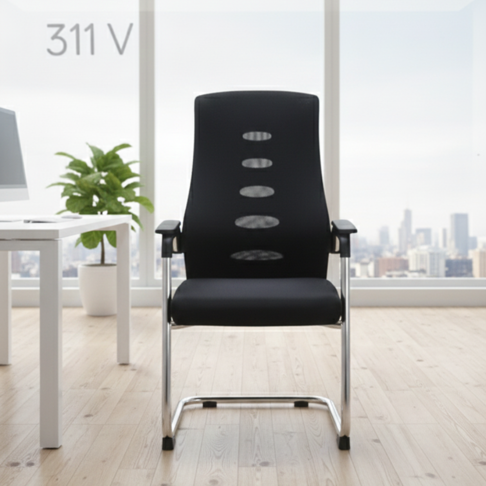 BEEDS Visitor Chair 311V Ergonomic Office Visitor Chair with Cushioned Seat & Breathable Back | Chrome Cantilever Frame, Fixed Armrests for Reception & Conference Use