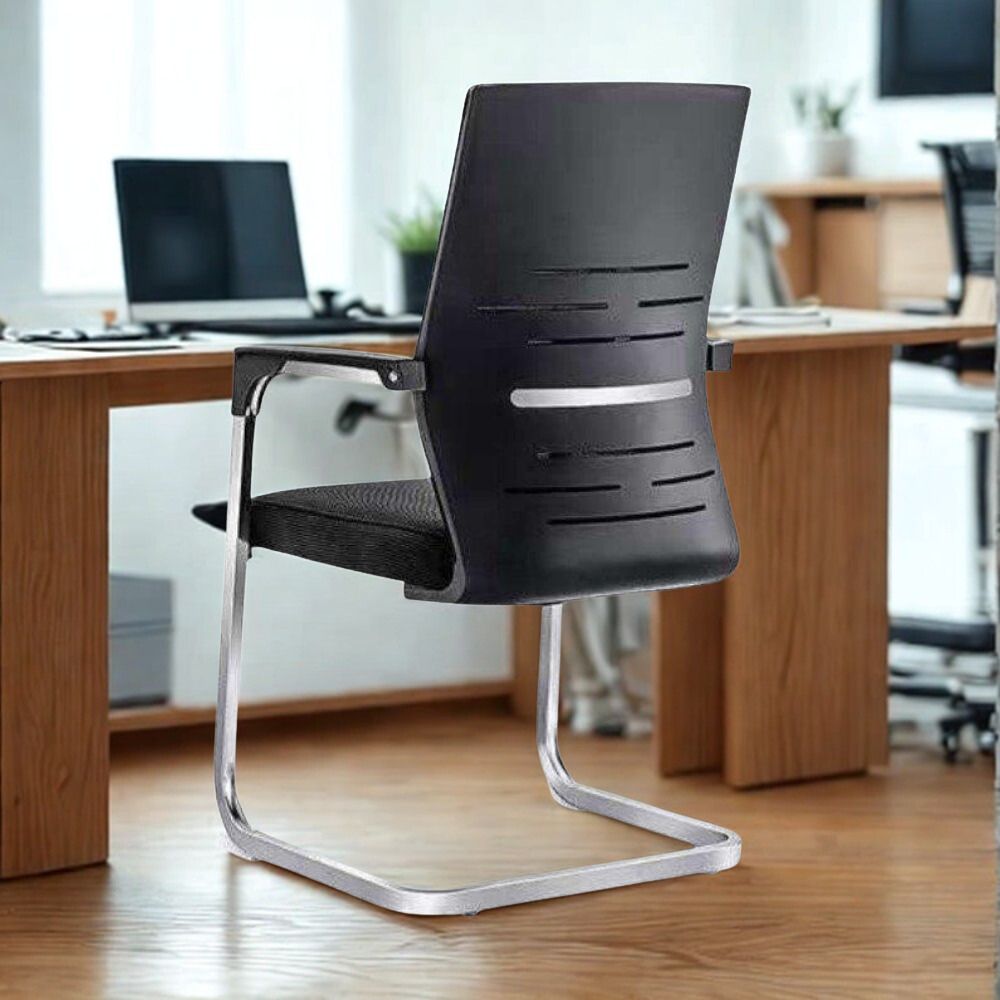 RSE Black Mesh Visitor Chair – Ergonomic Office Seating with Padded Cushion, Armrests, Chrome Cantilever Frame for Reception, Meeting Rooms & Waiting Areas