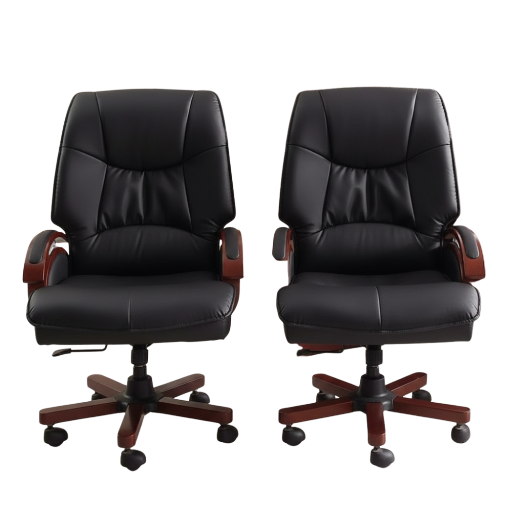 Beeds F120 Luxury Executive Office Chair | High Back Boss Chair with Premium Leatherette Upholstery, Wooden Armrests, Heavy Metal Base & Smooth Castor Wheels
