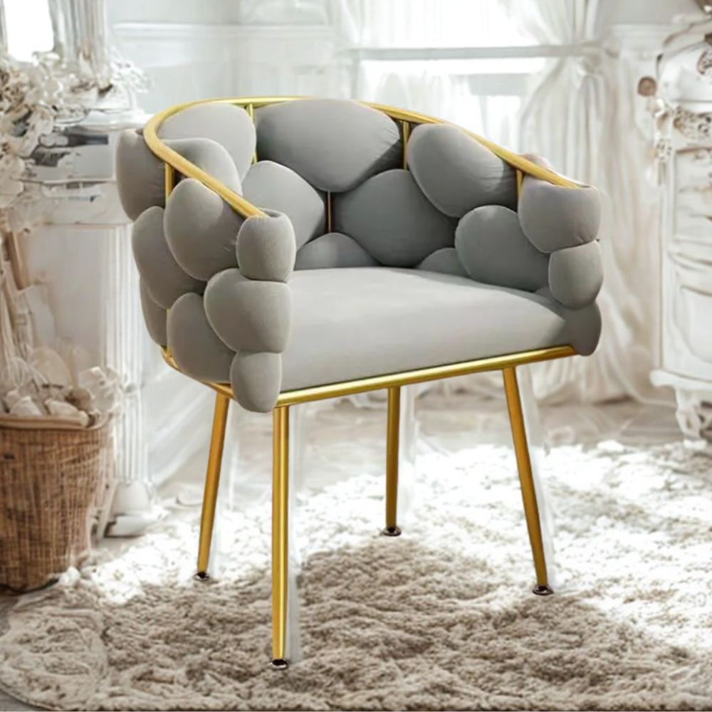 RSE Bedroom Accent Chair with Plush Upholstery, Designer Gold Frame, Modern Luxury Armchair for Living Room & Bedroom