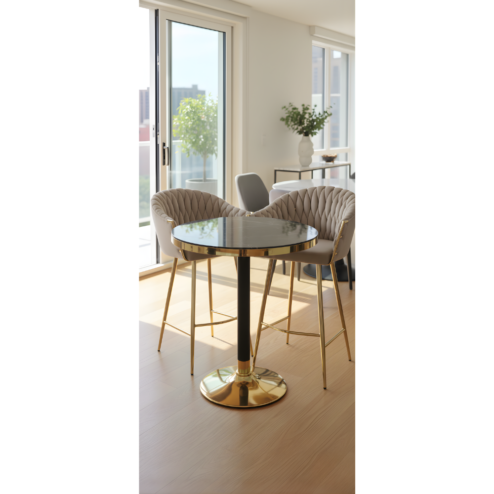 Luxury Round Coffee Table with Marble Finish Top & Gold Metal Base | Modern Café, Living Room & Hotel Coffee Table for Premium Interiors