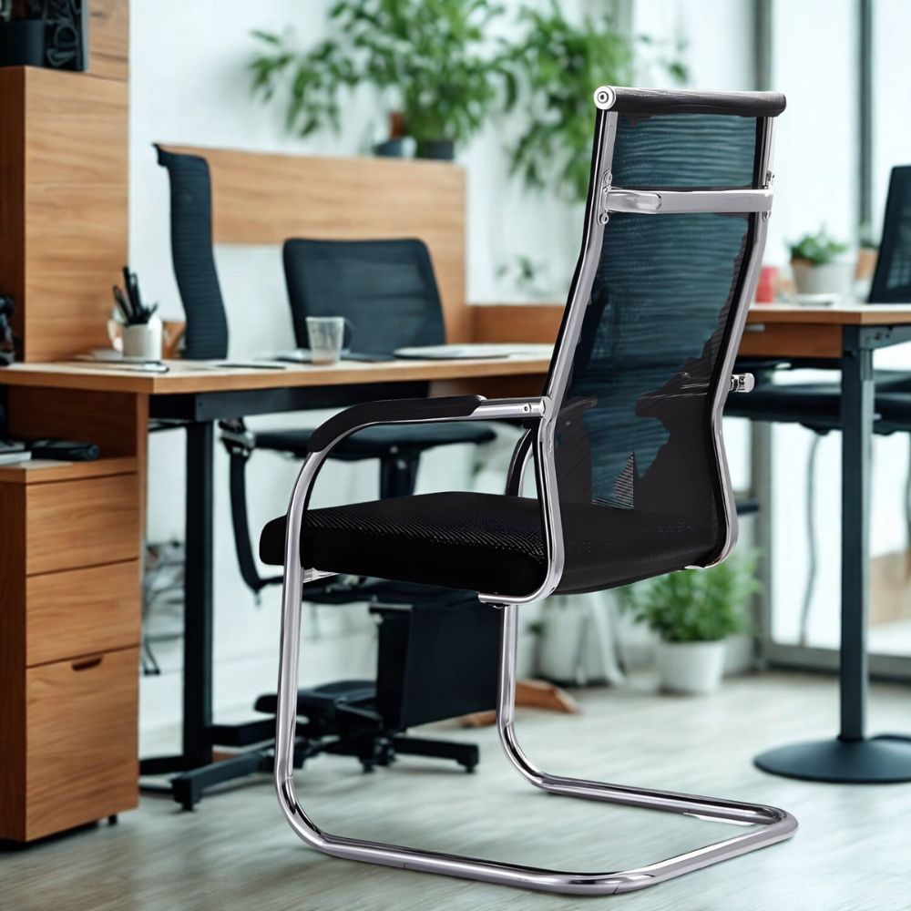 RSE Office Visitor Chair – Mesh Back, Padded Seat, Chrome Frame, Comfortable Ergonomic Design for Office, Conference & Reception Area