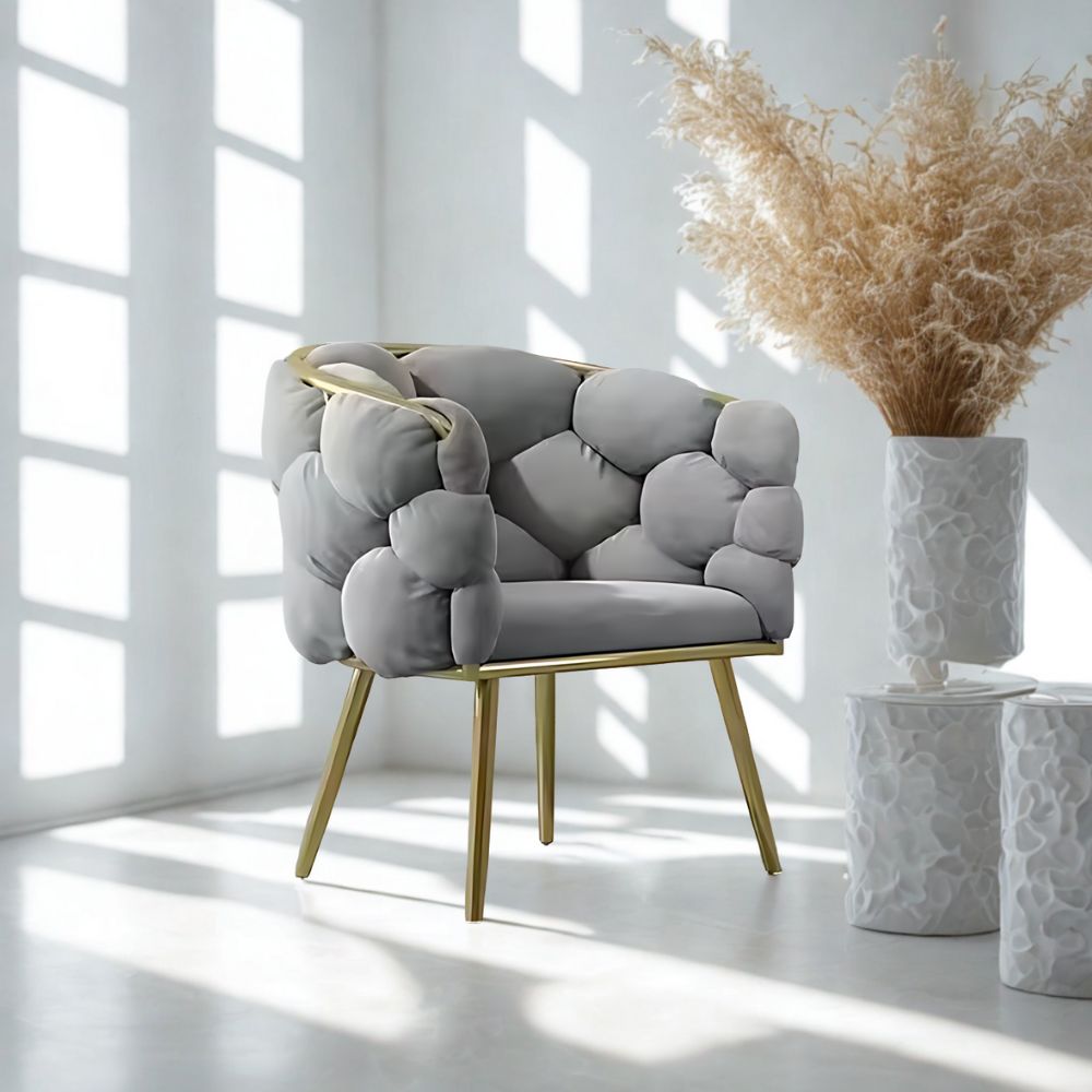 RSE Bedroom Accent Chair with Plush Upholstery, Designer Gold Frame, Modern Luxury Armchair for Living Room & Bedroom